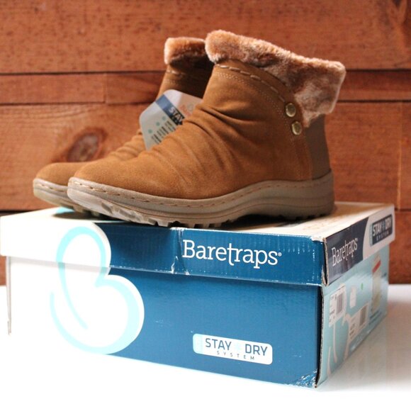 Bare Traps Alick Whiskey Brown Fur Trimmed Ankle Booties Outdoor 8.5 M NIB - Picture 1 of 9